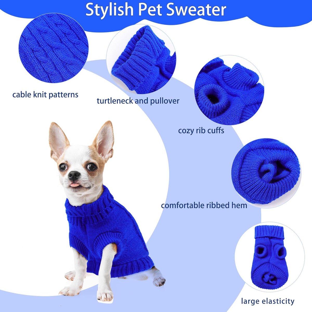 Dog Coat - Dog Sweater - Small Dog Sweater - Warm Dog Coat - Warm Puppy Sweater - Thick Knit Winter Sweater - Soft Roll Neck Sweater - Perfect for Small Dogs and Puppies - Christmas - Size L