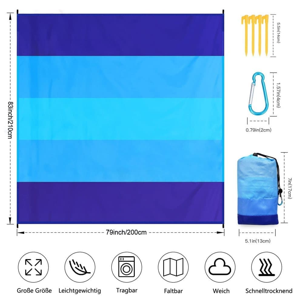Waterproof Sand-Free Beach Blanket, 210x200 cm, Ultra-Light Portable for Beach Picnics and Camping