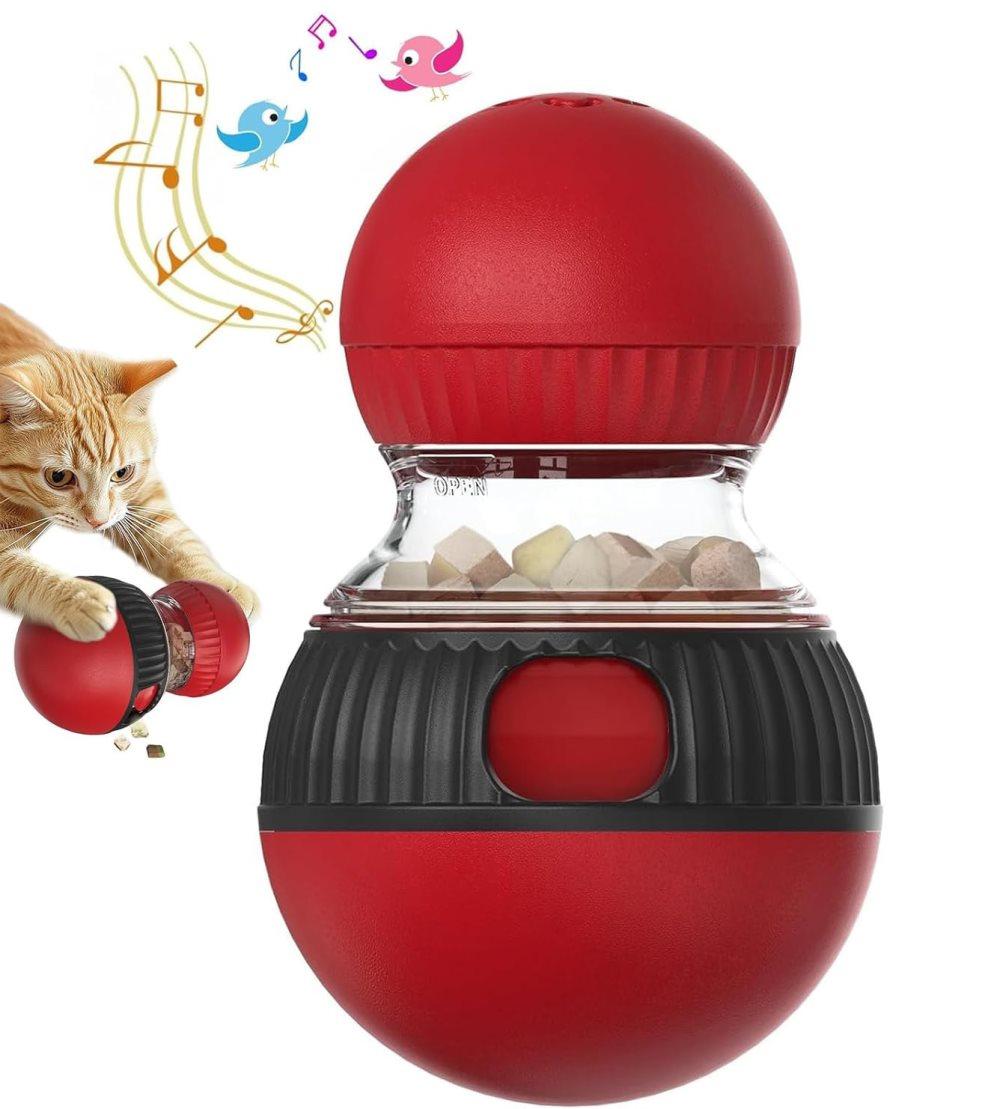 Interactive Cat Toy with Bird Sounds Slow Feeder Food Dispenser for Indoor Cats, Compatible with All Breeds