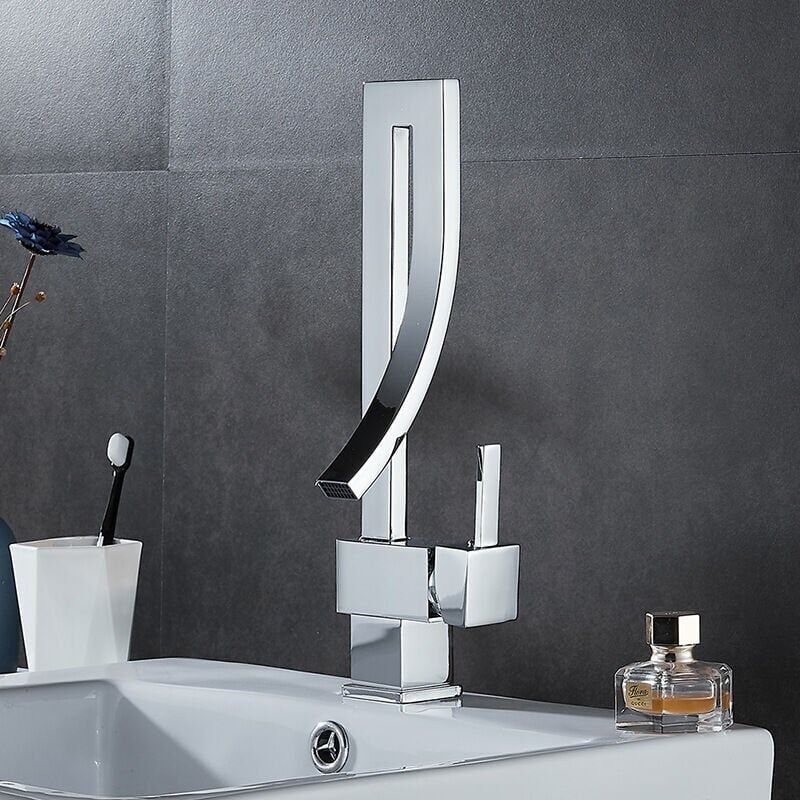 Brass Basin Faucet, Retro Waterfall Hot and Cold Bathroom Faucet, Silver