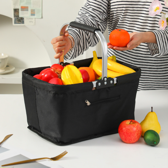 26L Foldable Waterproof Oxford Shopping Basket with Aluminum Handle