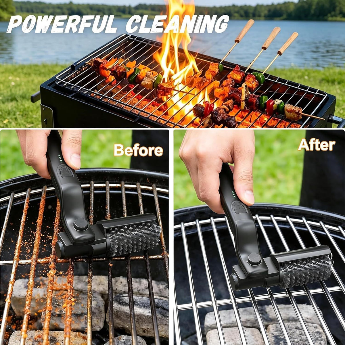 Electric Grill Brush Rechargeable 3-Speed with 180 Degree Adjustable Stainless Steel Head