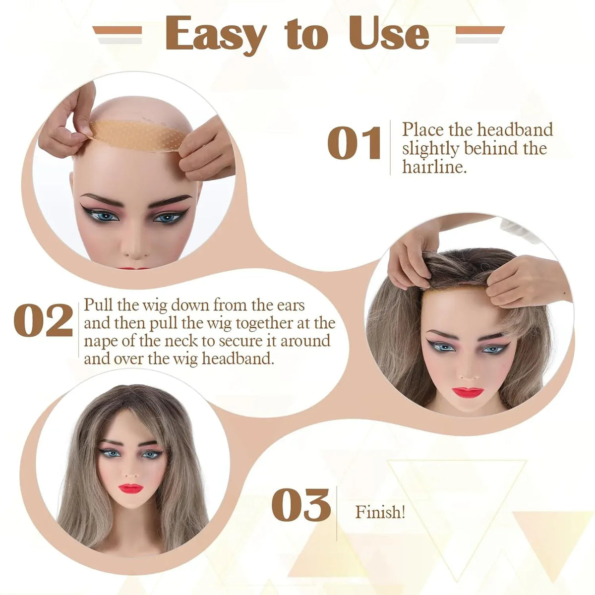 2 Pack Silicone Wig Grip Bands, No Slip Double Sided Elastic Wig Headbands, Skin Color Medium