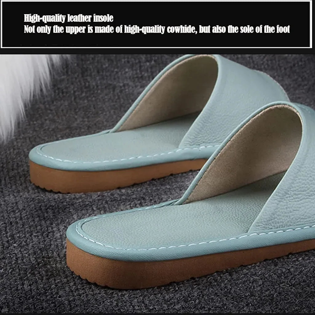 Black Leather Open Toe Slippers, Non Slip Indoor House Sandals for Men Women, EUR43-44