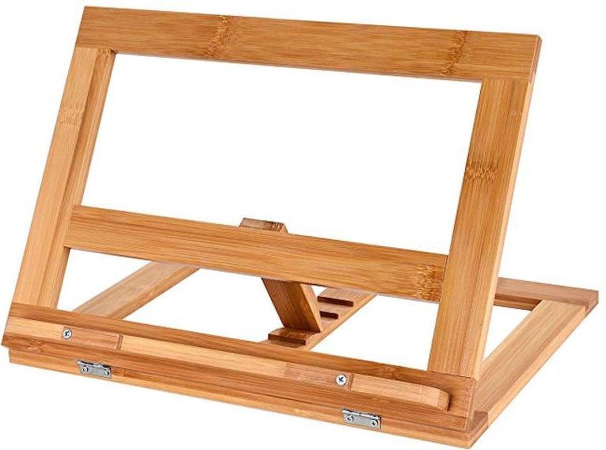 Adjustable Folding Bamboo Book Stand for Cookbooks, Tablets and Reading