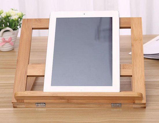 Adjustable Folding Bamboo Book Stand for Cookbooks, Tablets and Reading