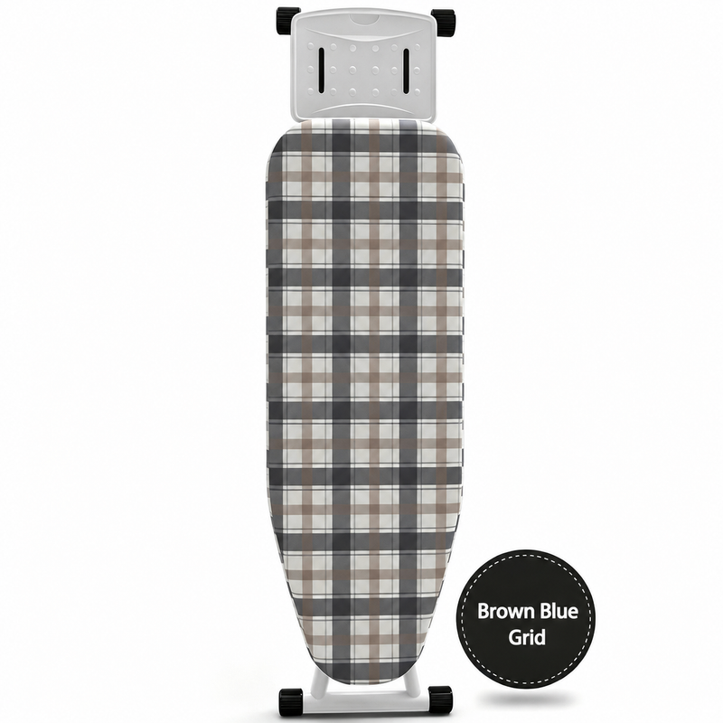 Ironing Board Cover with Heat Resistant Cotton Pad, Non-Fade Thick Replacement Fabric Cover, Elastic Drawstring, Fit 90×30cm Ironing Board, Breathable Heat-Proof Iron Table Cloth Brown and blue check