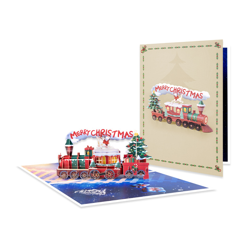 Christmas Train 3D Pop Up Greeting Card, Holiday Xmas Gift Card with Envelope & Note Card, Christmas Party Invitation & Festive(train)