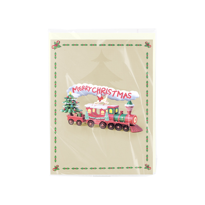 Christmas Train 3D Pop Up Greeting Card, Holiday Xmas Gift Card with Envelope & Note Card, Christmas Party Invitation & Festive(train)