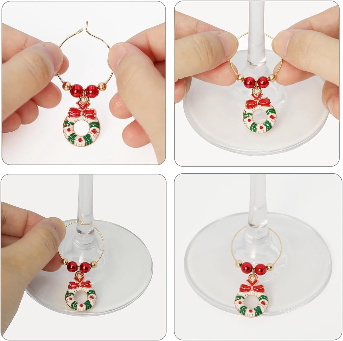 Christmas Wine Glass Charms 30-piece – Identification, holiday theme, drink markers