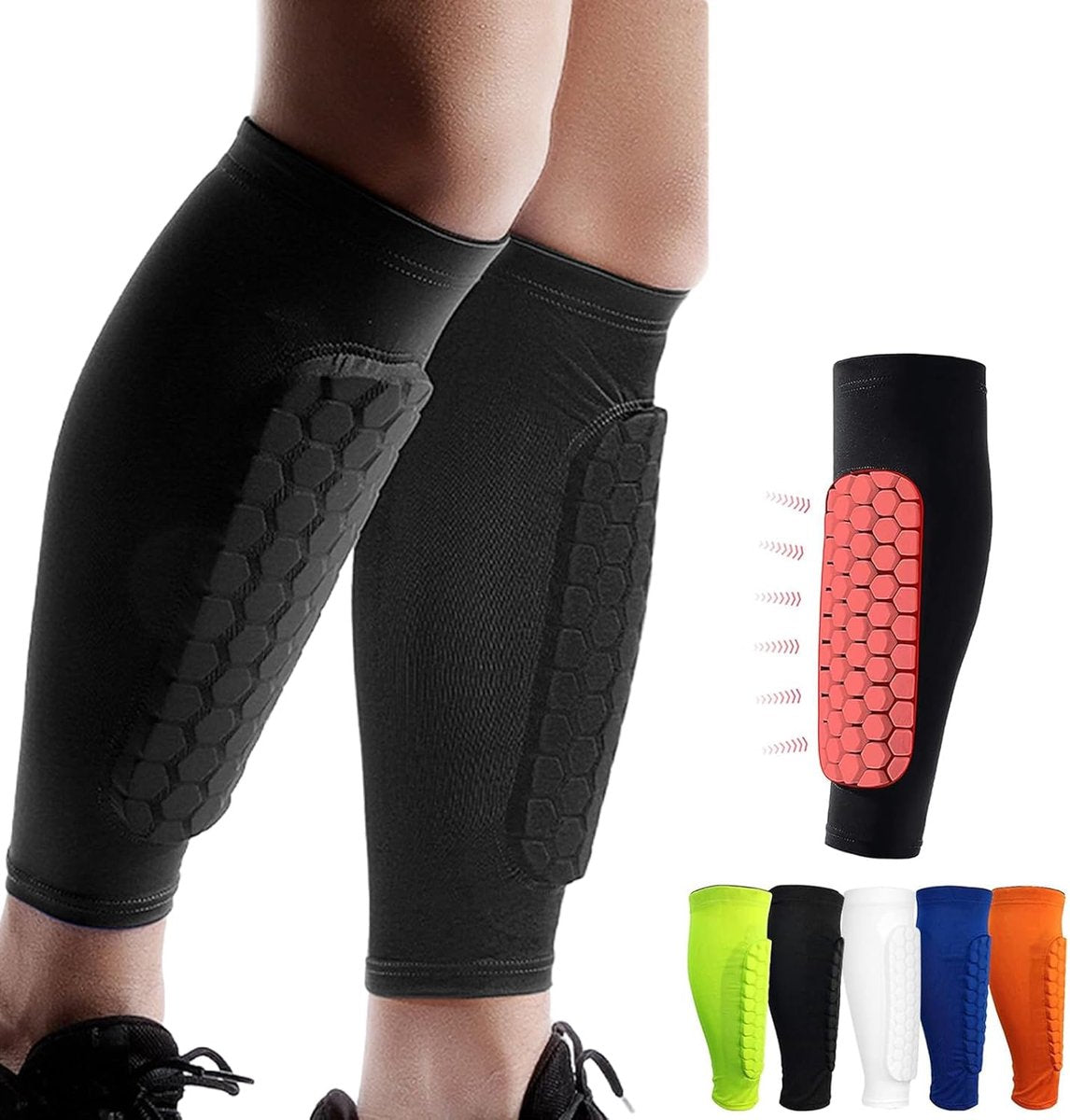 Shin guards-football shin guards - Honeycomb compression sock type football shin guards - Suitable for boys, teenagers and adults - Football defender shin guards - Excellent shock absorption - Lightweight and comfortable-S