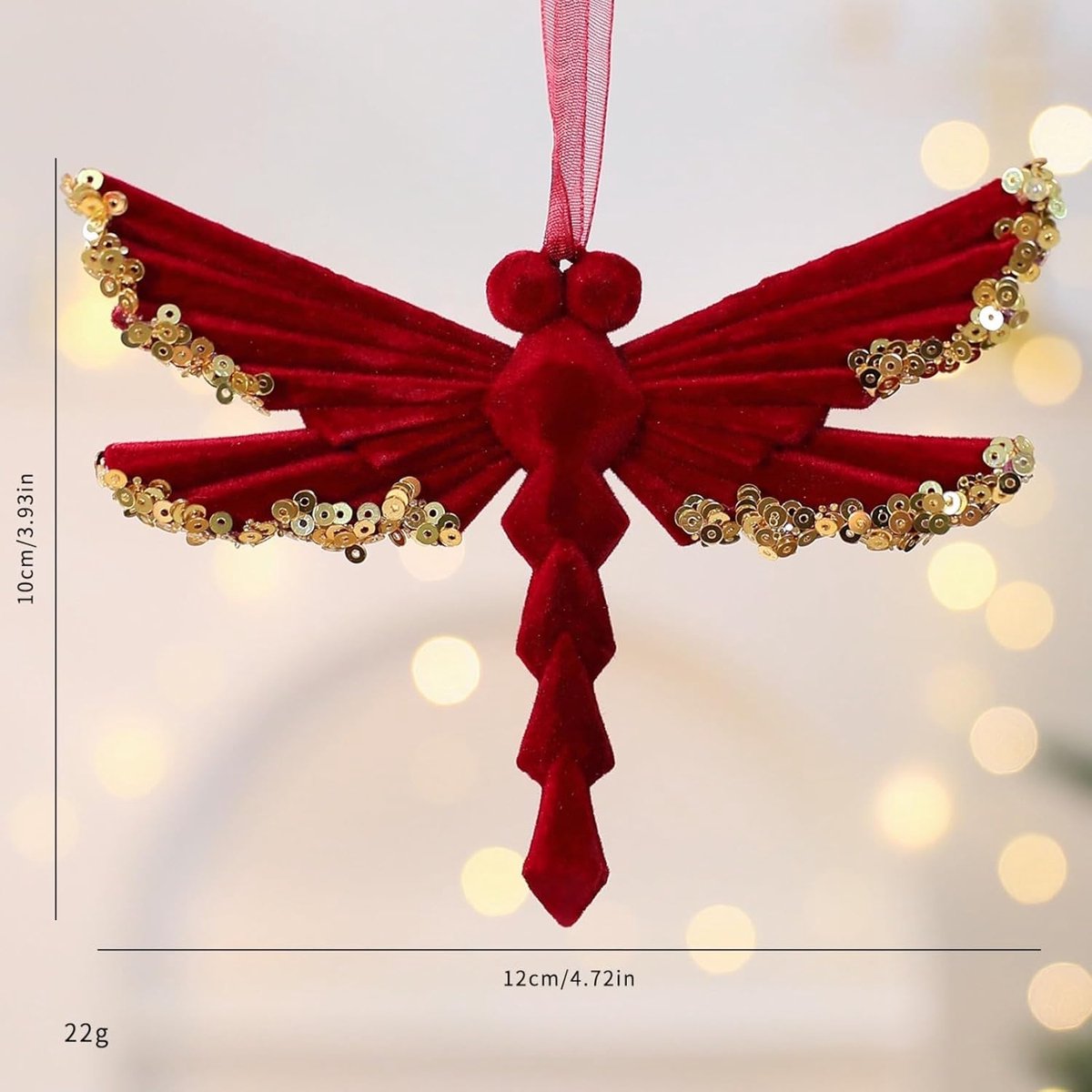 Velvet Christmas tree hangers - Christmas tree decorations - Festive hanging decorations with gold sequins - 3.74 x 4.72 inches (red)