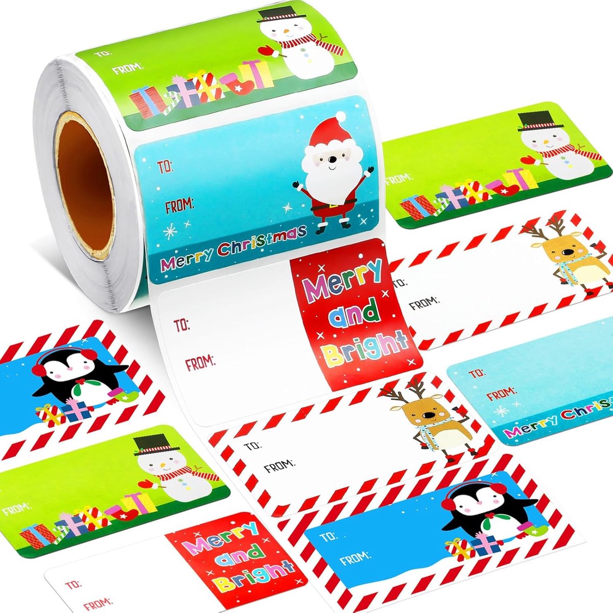 Christmas gift tags - 500 pieces self-adhesive Christmas gift tags - stickers for wrapping paper and holiday decoration - classic style 2.95 x 1.6 inch self-adhesive labels