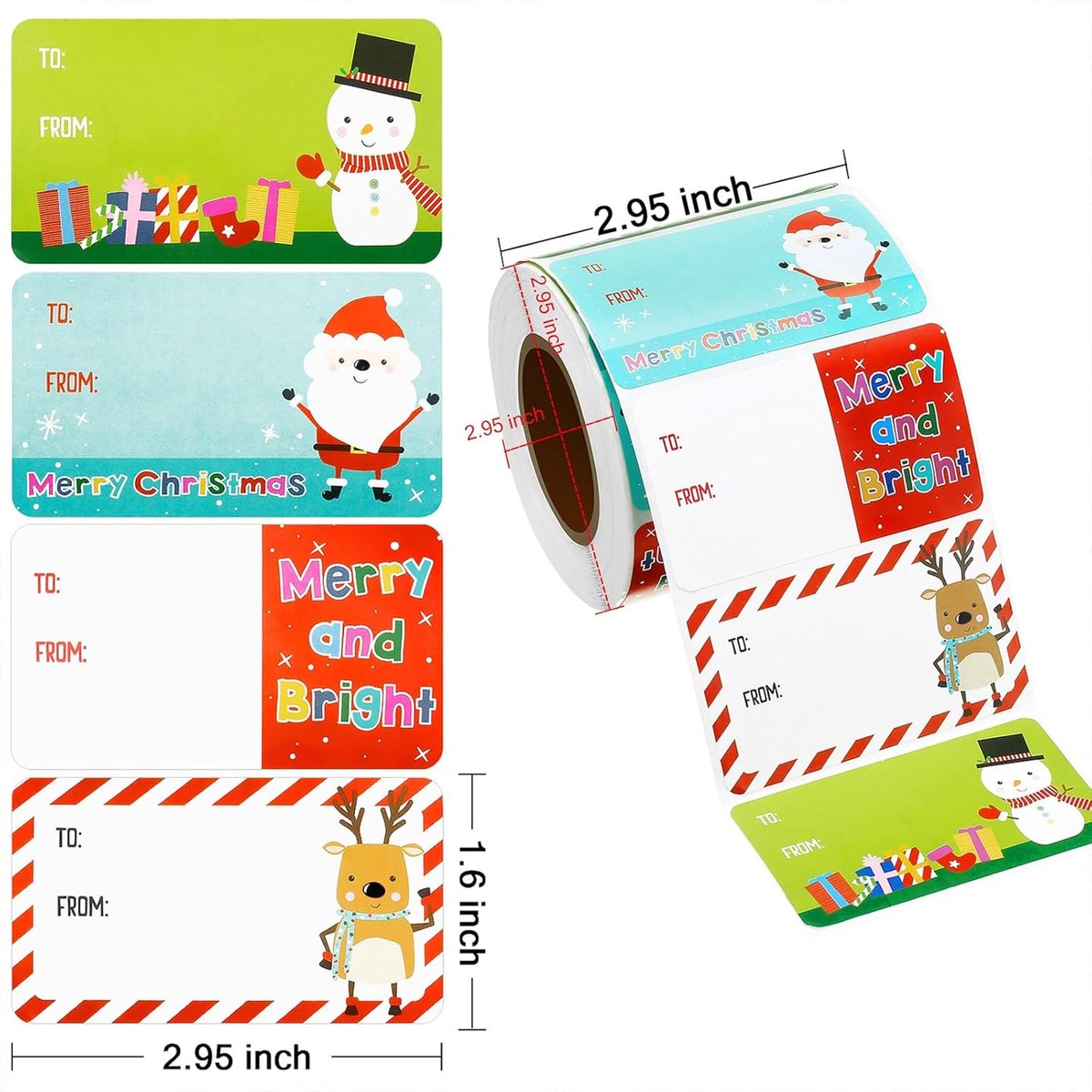 Christmas gift tags - 500 pieces self-adhesive Christmas gift tags - stickers for wrapping paper and holiday decoration - classic style 2.95 x 1.6 inch self-adhesive labels