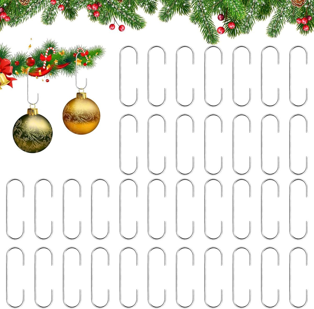 100 pieces Christmas decoration hooks - ornament hangers, Christmas hooks for ornaments - small metal wire ornament hooks hangers anchors - for Christmas tree decorations - silver