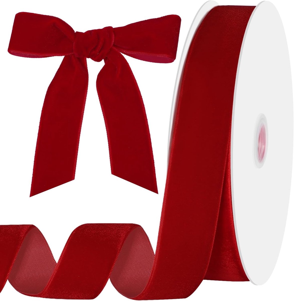 Red Velvet Ribbon – 2.5cm×22.5m, for gifts/Christmas decorations