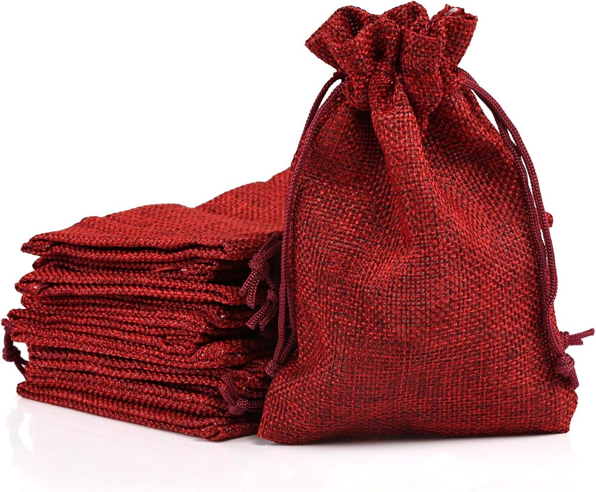 24 red jute bags - suitable for Christmas advent calendars, natural fabric gift bags - 10 x 14 cm