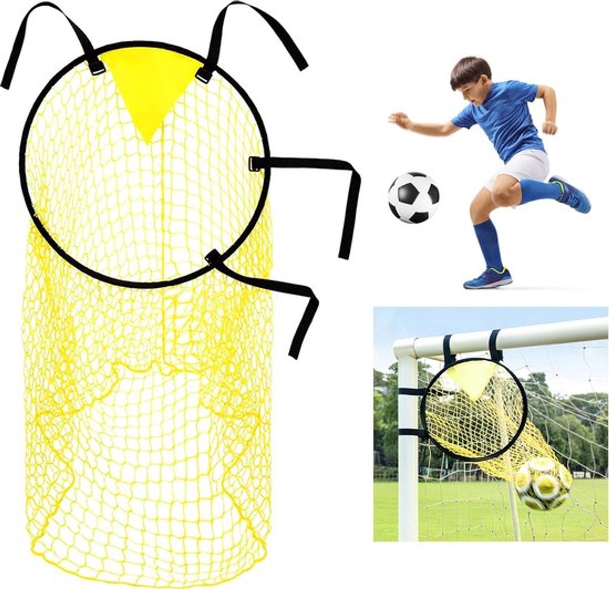 Cross Target with Ball Net - Football Training Equipment - Football Net - Football Goal - Football Kick Net with Adjustable Straps - Football Top Corner Goal Net Goals for Children - Shooting Accuracy Training Practice - Yellow - 1 Piece