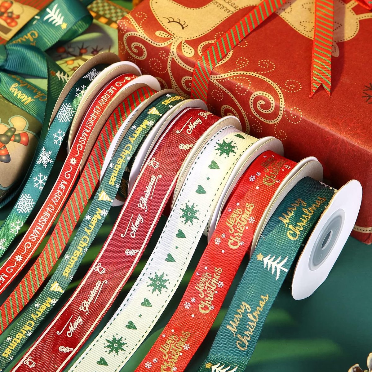 Rolls of Christmas Ribbons - Satin Ribbon Set - Gift Ribbons - Decorative Ribbon - Colorful Ribbons, Ribbon, Satin Ribbon, Fabric Ribbon, Gift Ribbon, Decorative Ribbon - For Christmas Decoration, Crafts, Gift, Wrapping, Decoration, Gift Packaging