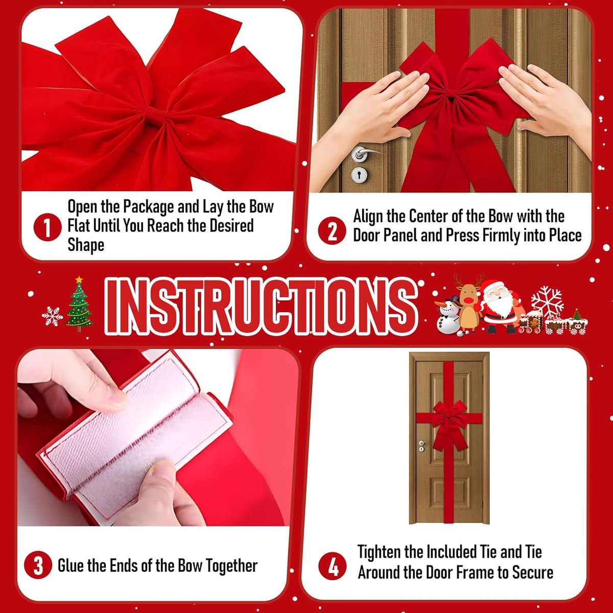 Christmas door - Door decoration - Christmas door bow - Christmas ribbon for door - Christmas decoration - Large red Christmas bow - Christmas bow - Christmas door decoration - for entrance door decorations for fireplace Christmas tree - 40 cm x 50 cm (4.