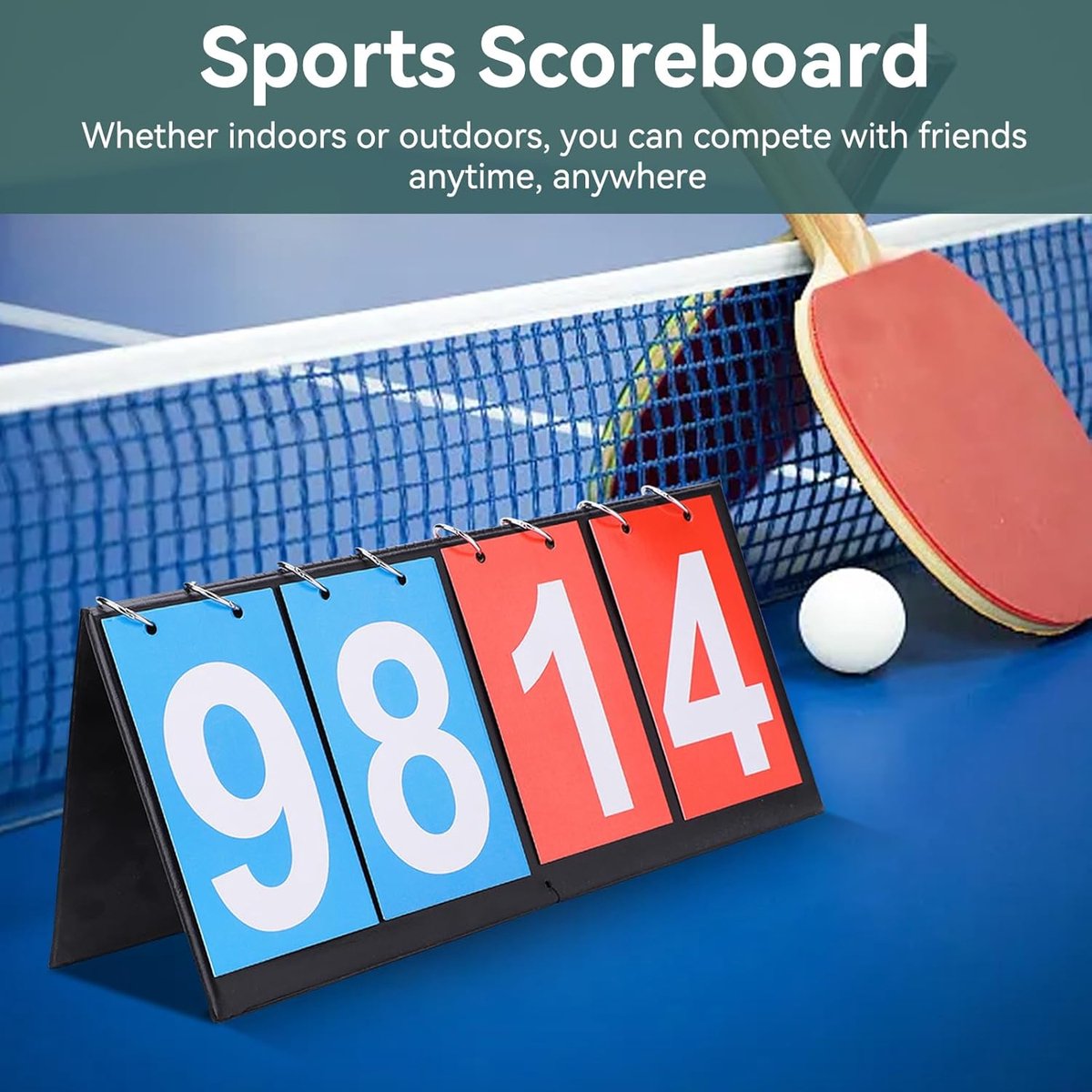 Scoreboard - 4-Digital Scoreboard - 00-99 - Portable Table Score Keeper - Score Flipper - Waterproof - Portable - Scoreboard Flipper - Table Tennis Scoreboards - for sports, football, basketball, baseball - 36*16*13 cm - red and blue