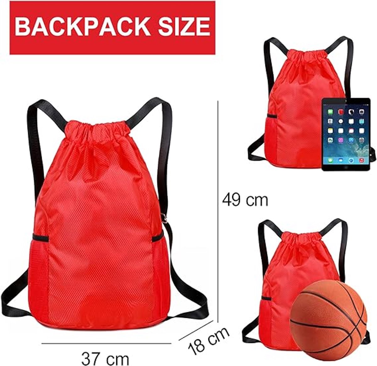 47*38*18cm - Drawstring bag - Drawstring backpack - large unisex sports backpack - with drawstring - gym bag - with two side pockets - backpack - sports bag - waterproof Oxford fabric backpack - waterproof travel bag - for beach, school, travel, outdoor s