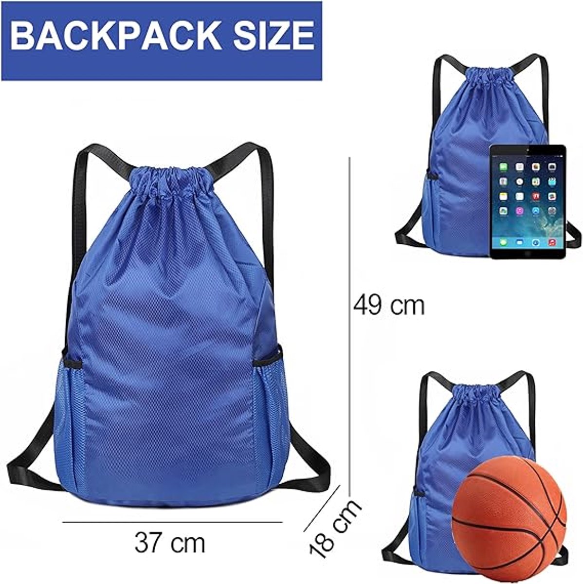 47*38*18cm - Drawstring bag - Drawstring backpack - large unisex sports backpack - with drawstring - gym bag - with two side pockets - backpack - sports bag - waterproof Oxford fabric backpack - waterproof travel bag - for beach, school, travel, outdoor s