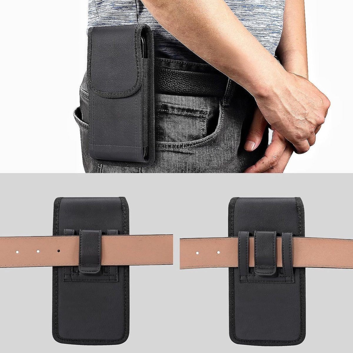 Phone Bag - Phone Holder Belt Men - Belt Clip - For Mobile Phones 6.2-6.5 Inches - Waist Bag - Outdoor Belt Bag - Survival Bag - Black