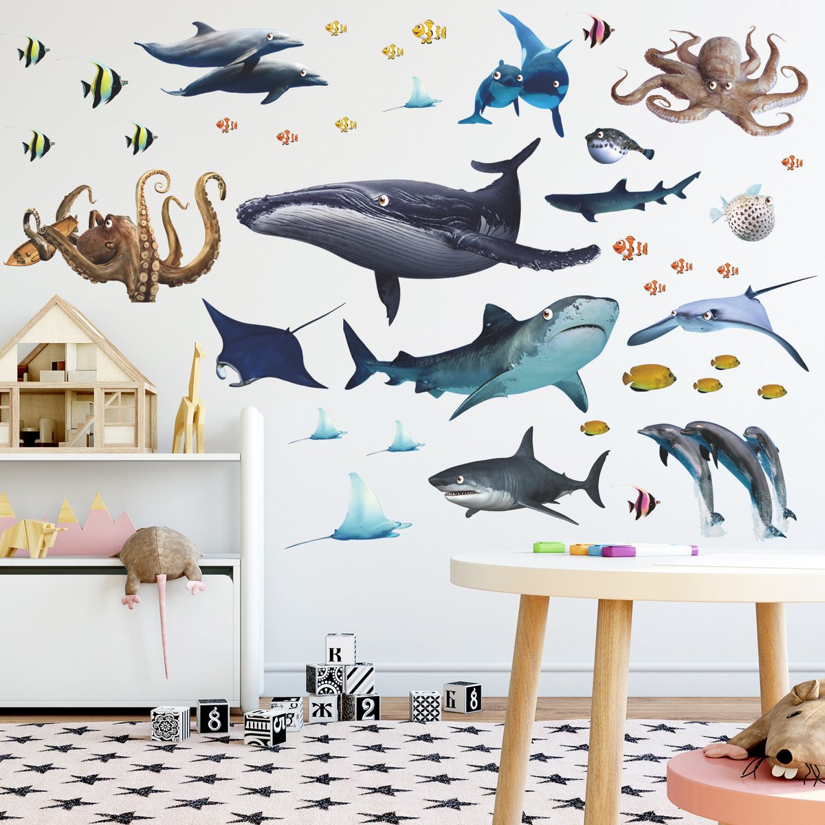 Wall Sticker Fish Aquarium - 68*93 cm - Reusable/Repositionable - Children's Room - Boys - Girls - Home Decor - Colorful Wall Sticker - Sea Animals - for Bedroom Bathroom Living Room