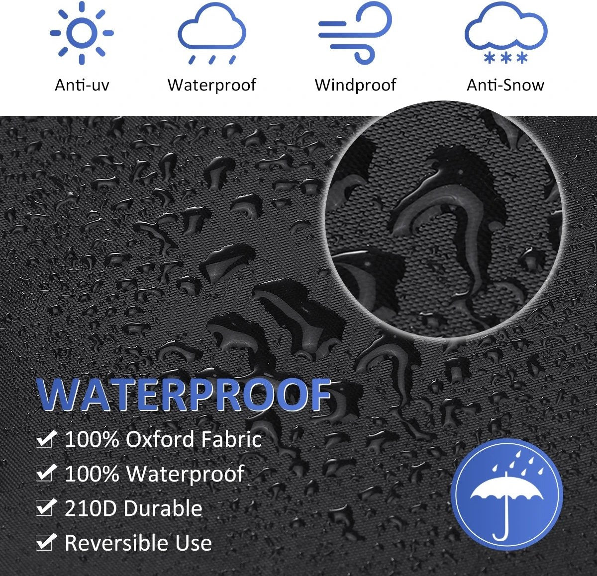 Waterproof garden chair covers - Pack of 2 - Garden furniture cover - Waterproof, weatherproof outdoor chair cover - 210D Oxford - Outdoor chair cover - Patio stacking chair cover - Black stacking chair cover - 75 x 75 x 120 cm - Black