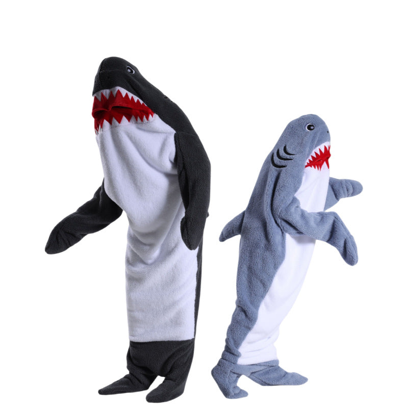 Shark-shaped sleeping bag blanket cartoon animal jumpsuit flannel men's and women's home clothes shark pajamas Blue-gray shark 140