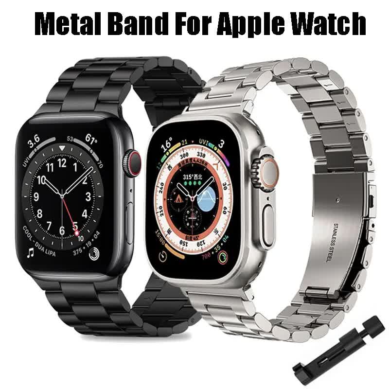 Compatible with Apple Watch Band Series 9 8 7 6 5 Stainless Steel Metal Bracelet Silver 49mm 45mm 44mm 42mm