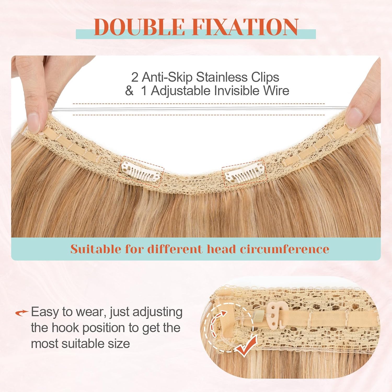 Halo Hair Extensions Real Human Hair 16 Inch Halo Extensions for Women 100% Human Hair Invisible Wire Hair Extensions Golden Brown Hightlights Bleach Blonde #12P613