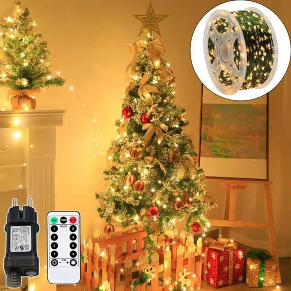 LED String Lights 50m Warm White 500 LEDs IP44 Waterproof Remote Control 8 Modes for Christmas Tree Outdoor Wedding Party Decoration