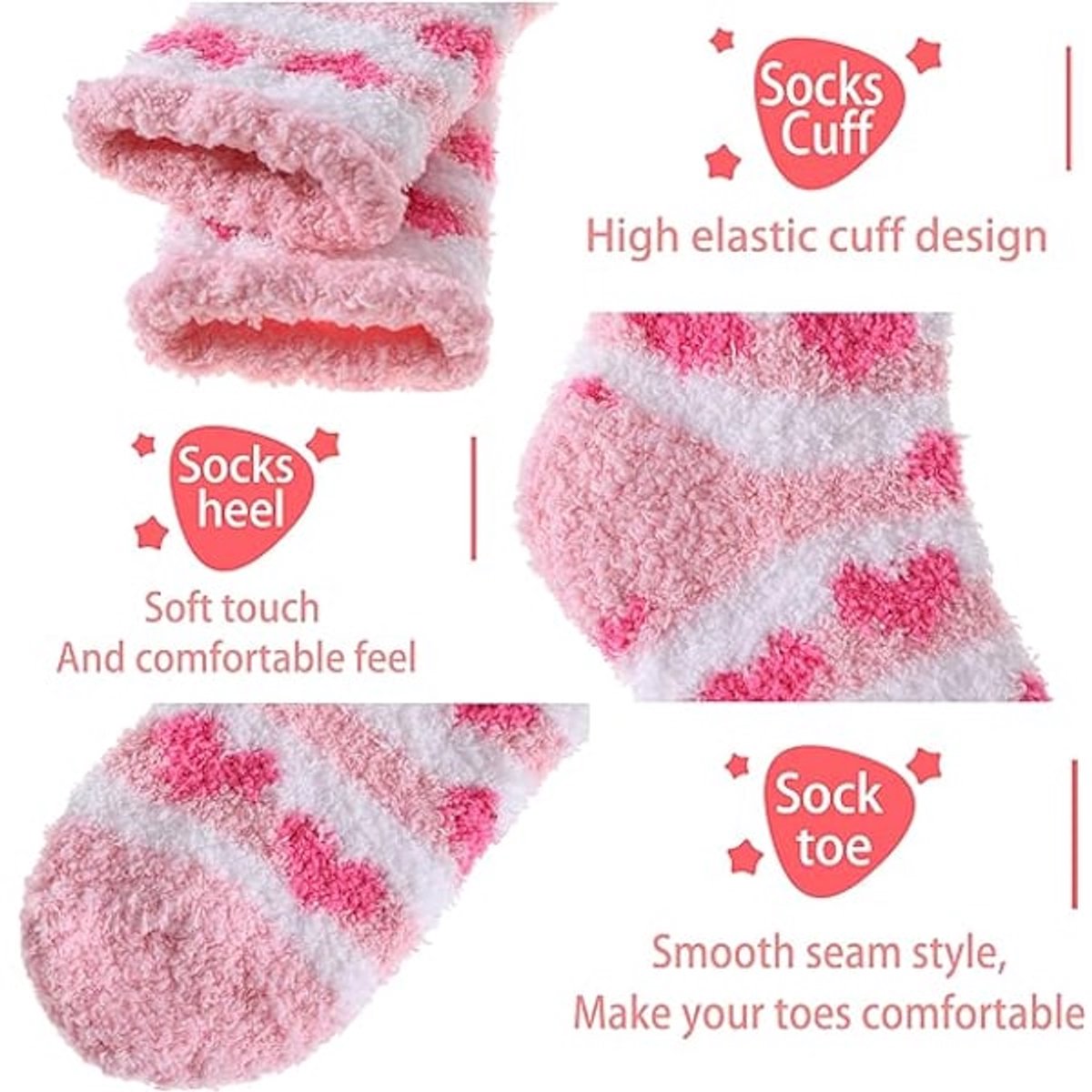 Socks - Women's lounge socks (6 pairs) - Women's fluffy socks - Floor socks - Women's fleece socks - Comfortable winter socks - Thick pink