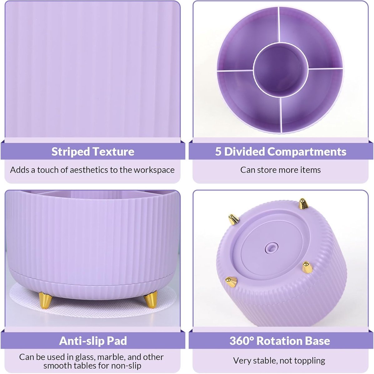 Storage Box - Rotating purple organizer for pens and art supplies - Storage box with compartments - Rotatable - Suitable for offices, schools and homes