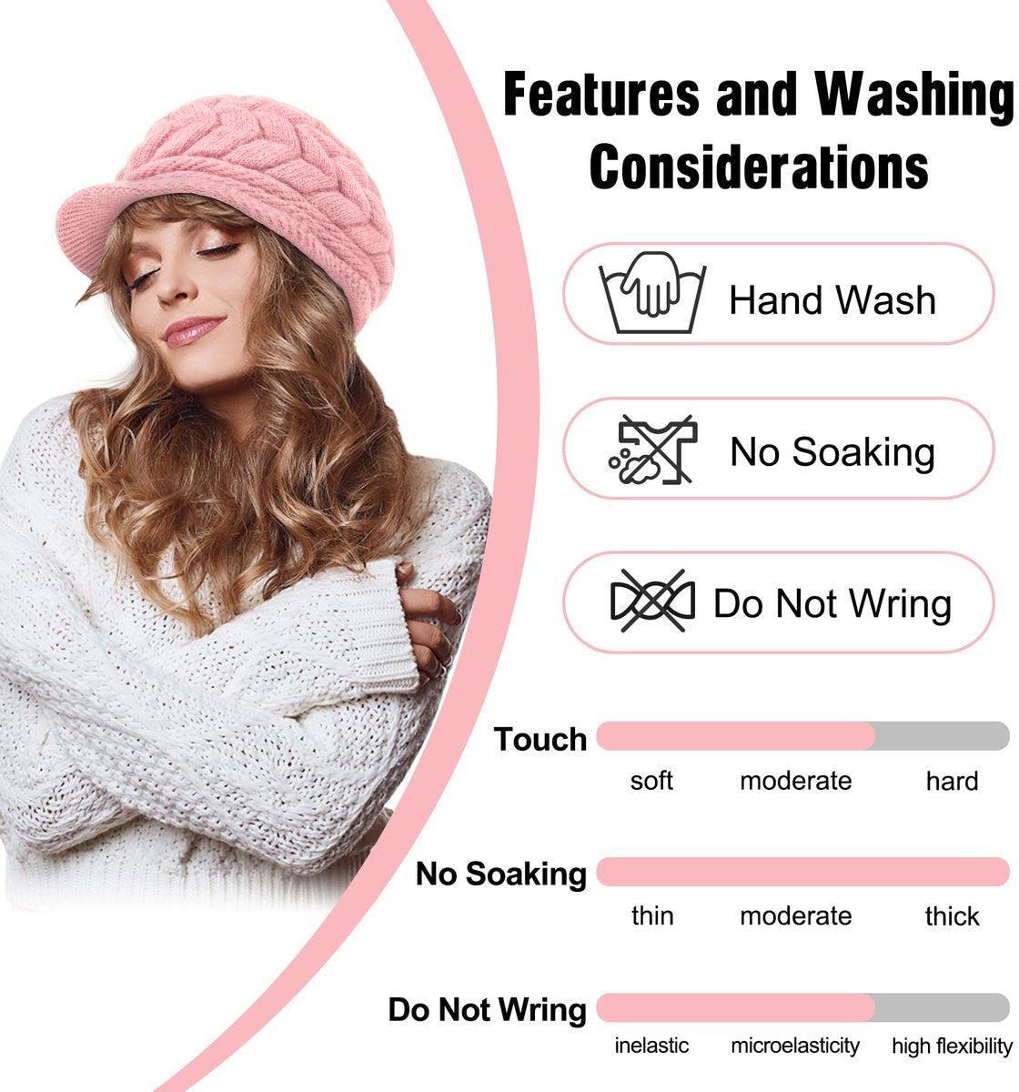 warm knitted hat - 2-piece set - Women's winter - loose fit - hat - without brim (style B)