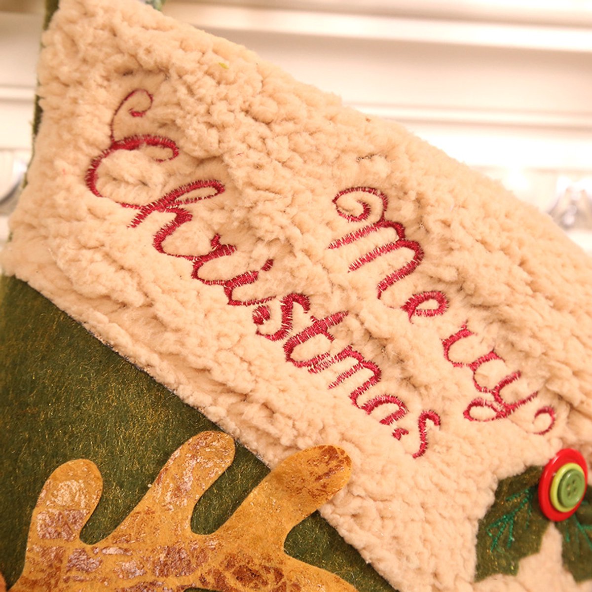 Gift Bags - 23 Inch Christmas Stockings - Santa and Reindeer Pattern - Extra Soft Plush Cuff - Classic Christmas Stocking Decoration - Perfect for Family Holiday Decor(A)