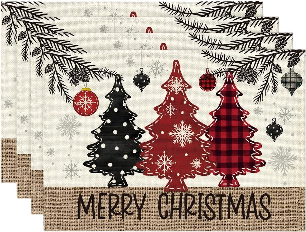 Placemats - Set of 4 - Christmas placemats - Table mats - Coasters - Christmas decorative placemats - 46x31cm - Suitable for party decorations, kitchens and dining rooms
