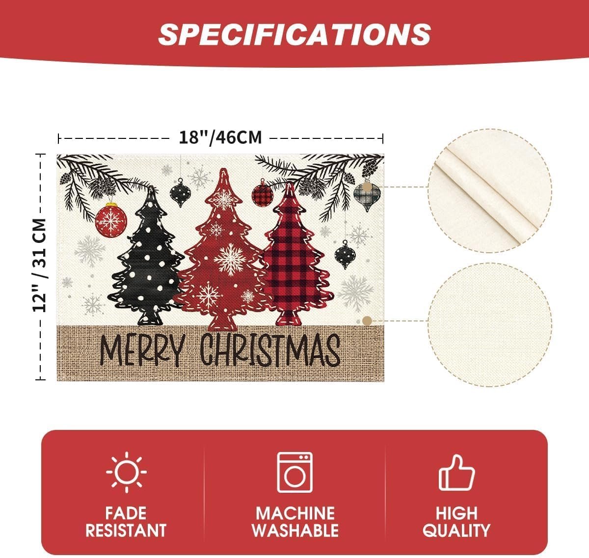 Placemats - Set of 4 - Christmas placemats - Table mats - Coasters - Christmas decorative placemats - 46x31cm - Suitable for party decorations, kitchens and dining rooms