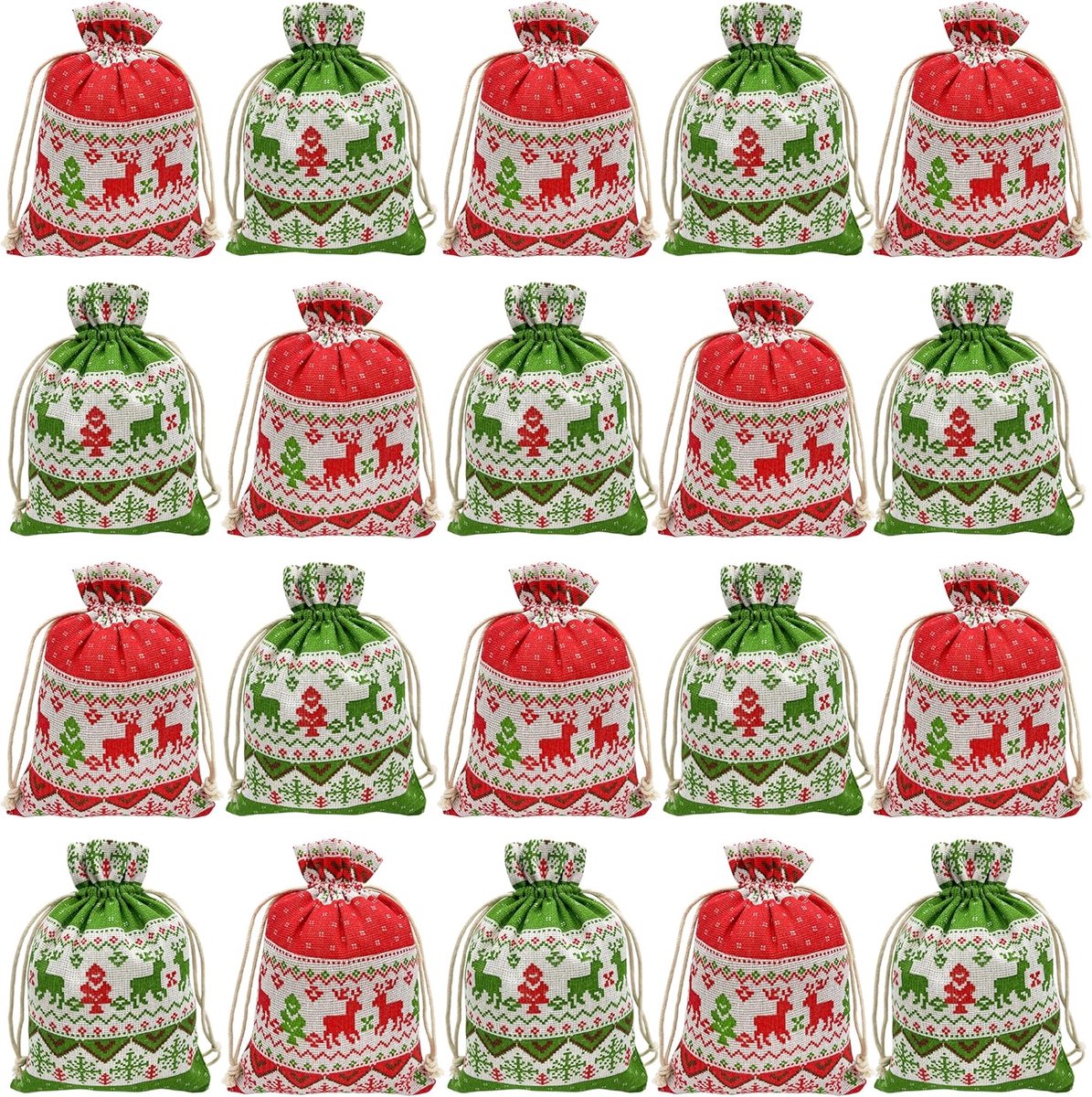 Christmas linen gift bags - 24 pieces - 13x18cm - Christmas decoration for indoors - Reusable - Christmas candy bags with drawstring - Suitable for gift bags for children's parties during the Christmas holidays