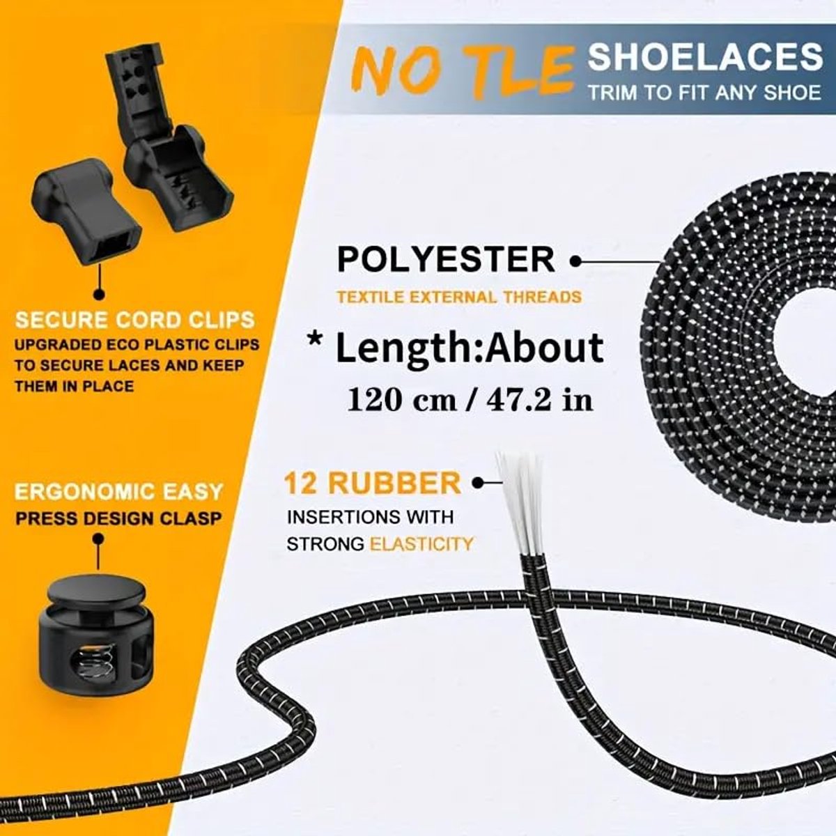 Sneaker Laces 120CM suitable for Sneakers - Elastic laces without a knot - Suitable for students and adults - With strong buckle and quick-release function (Light gray)