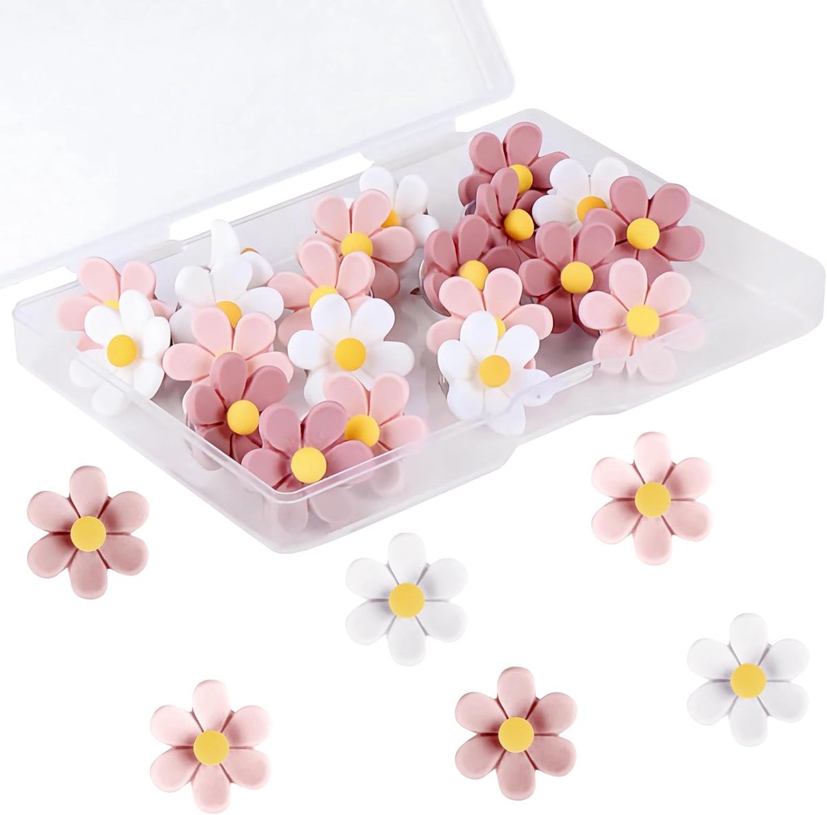 Push Pins - 30 pieces - Flower-shaped push pins - Flower pins for notice boards - Pin board pins - Decorative push pins - Suitable for notice boards, offices, schools and home use.