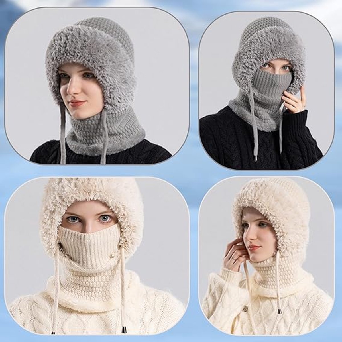 3-in-1 Insulated Hat, Scarf & Face Mask - Ski Face Mask - Warm Knitted Windproof Headband/Scarf for Autumn/Winter - Suitable for Skiing, Hiking and Other Outdoor Sports - Beige