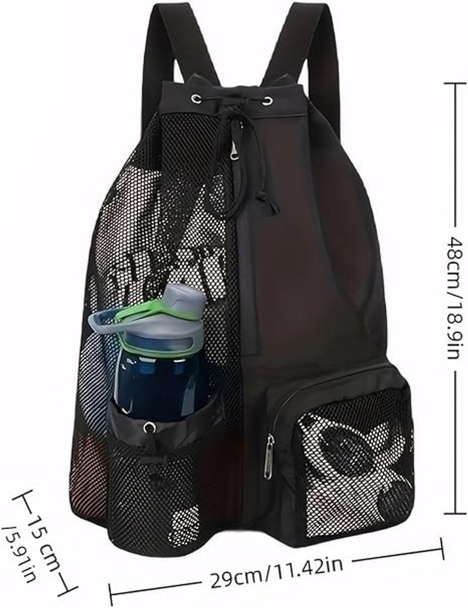 Backpack - Sports Bag - Travel Bag - Training Bag - Swimming Bag - 30*15*45cm - Mesh Material - Drawstring Design - Side Storage Space - Unisex - Suitable for fitness, swimming, traveling, dancing, camping(Vegetable)