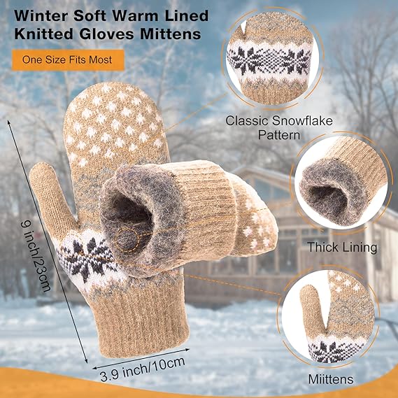 Pack of 3 pairs - Warm winter gloves for women - Extra thick - Knitted imitation - Suitable for cold winter weather (style E)