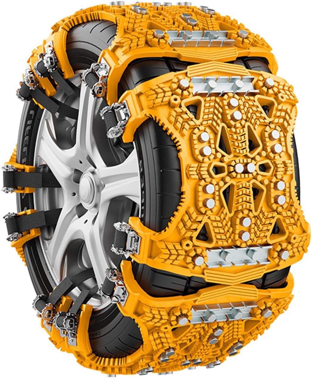 Snow Chain - Anti-Slip for Car Tires | Snow Chains - Steel Plate Snow Chains for Cars - Universal Type - Includes Mounting Tools, Storage Bag, and Gloves (Black - 1 Piece)