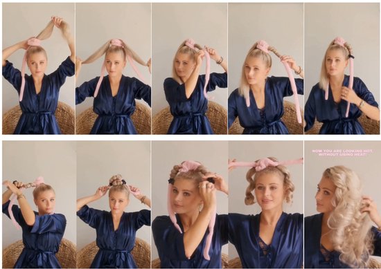 3-Piece Hair Rollers - Curling Iron for Women - Includes Storage Bag - Creates Long-Lasting Curls Without Heat (Pink)