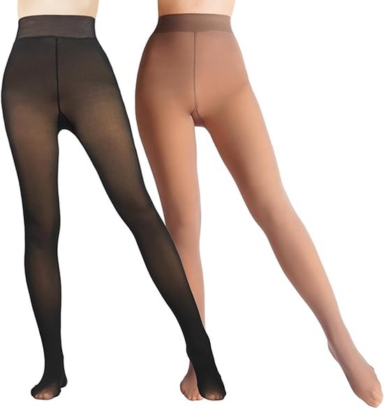 2-Pack Women's Thermal Leggings with Fleece Lining - High-Waisted Faux Sheer Tights - Lightweight - Extra Thick - Warm - Women's Leggings - Size XL (170-200 lbs)