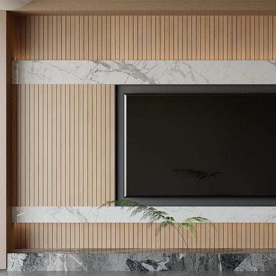 2 Pack Peel and Stick Oak Wood Slat Feature Wall Panels 300x40cm Each | DIY TV Headboard PVC Decor Wall Liner for Interior Wall & Ceiling Makeover(1037B-18)